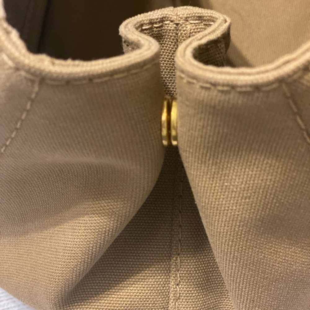 Prada linen shopping bag 13X8x. Good condition. Very clean  Tan.  Side pockets - Picture 4 of 16